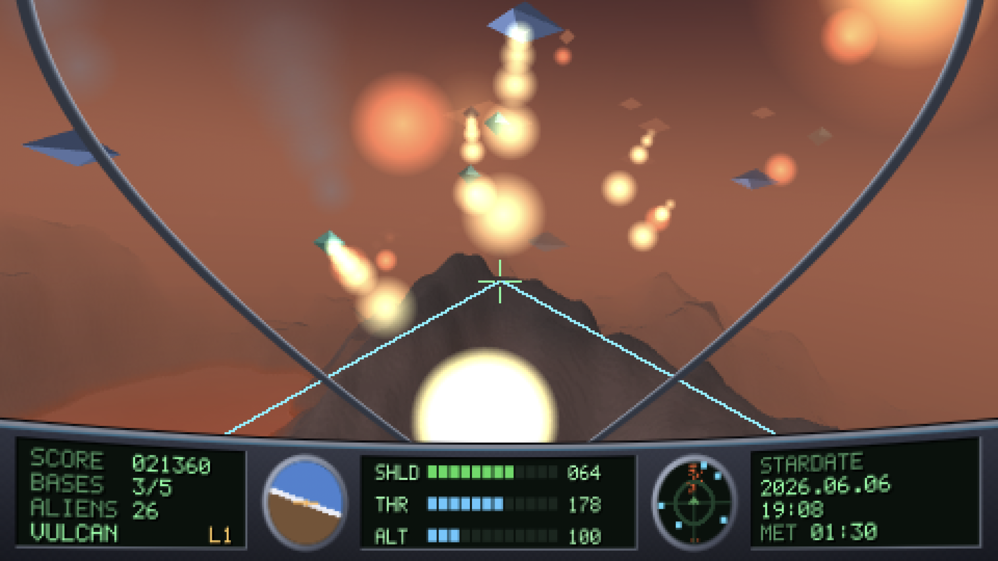 Screenshot from the cockpit of my macOS game, Strataris: Galactic Colony Defence