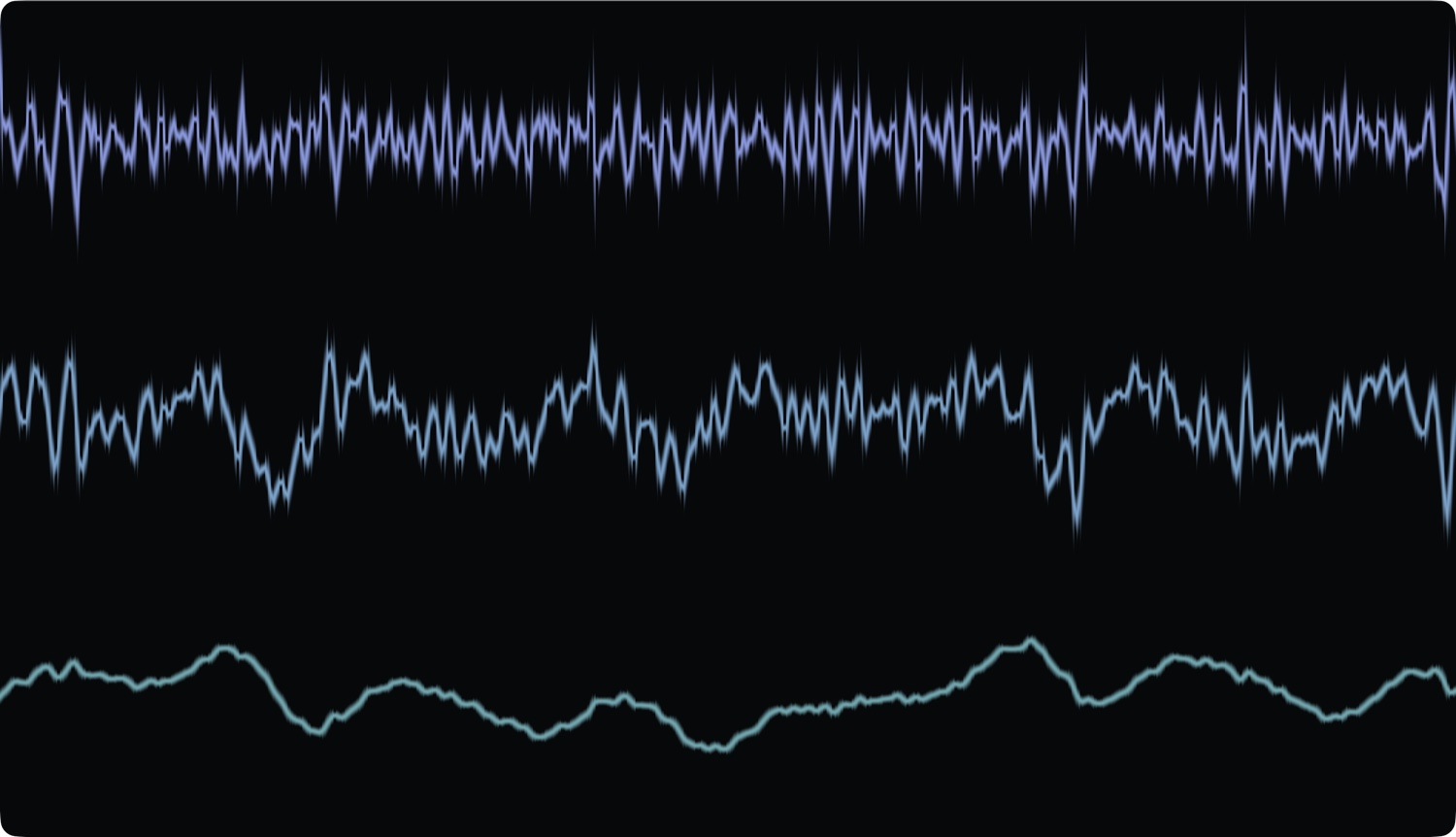 Ballast's Oscilloscope visualiser: smooth, anti-aliased waveform traces stacked in three frequency bands.