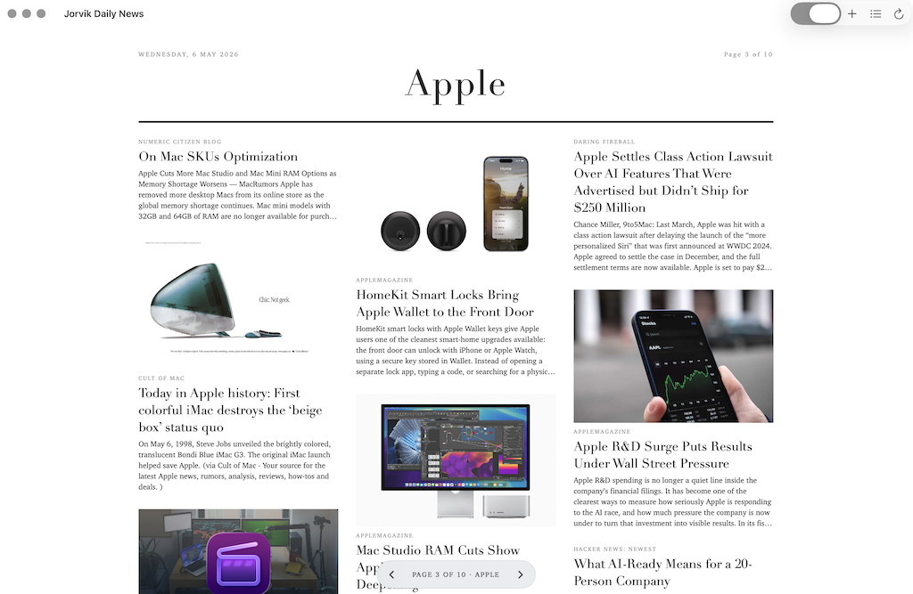 A section page showing the masonry layout flowing across multiple feeds.